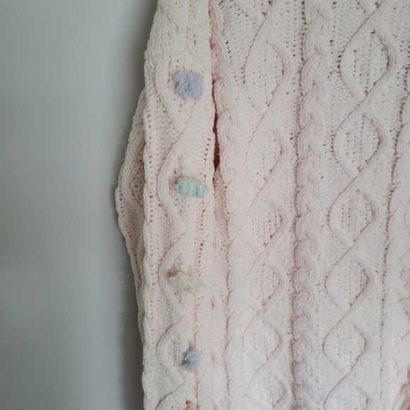 POL Pale Pink Pom Pom Cable Knit Cardigan Chenille SZ M NWOT - Picture 11 of 13